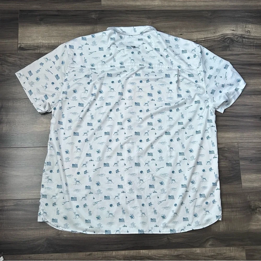 Burlebo Shirt Men’s 2XL White Blue Button Up Stretch American All Over Print - Picture 5 of 9